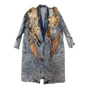 Rare Vintage Charlie Casuals Hand-Embellished Safari Denim Coat
